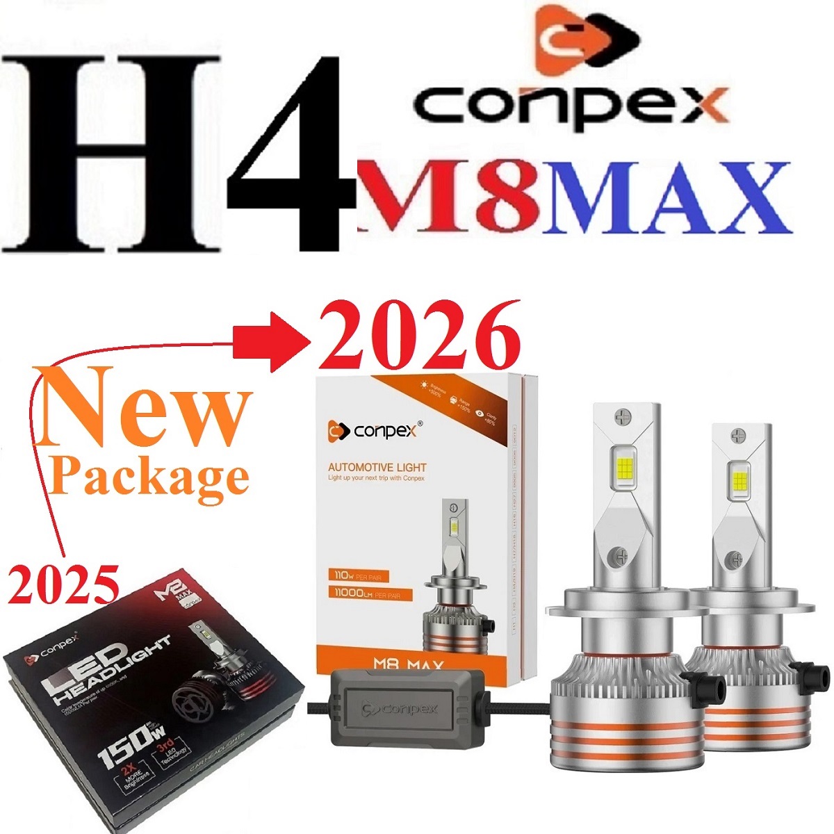 alt=هدلایت کانپکس M8Max پایه H4 با دوازده ماه گارانتی